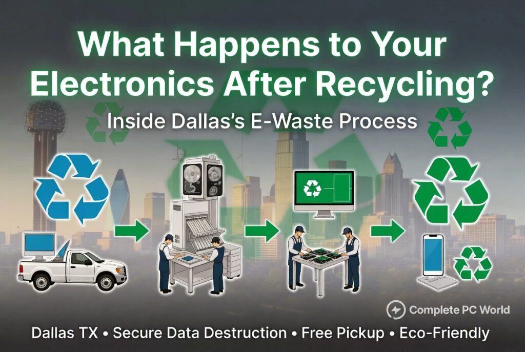 What happens to electronics after recycling in Dallas TX - inside Complete PC World e-waste process